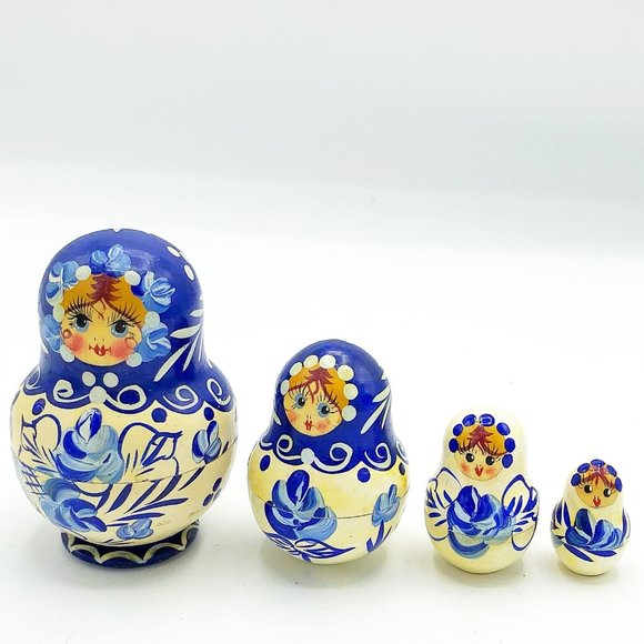 Other - Blue Dress Russian Nesting Dolls Set of 4